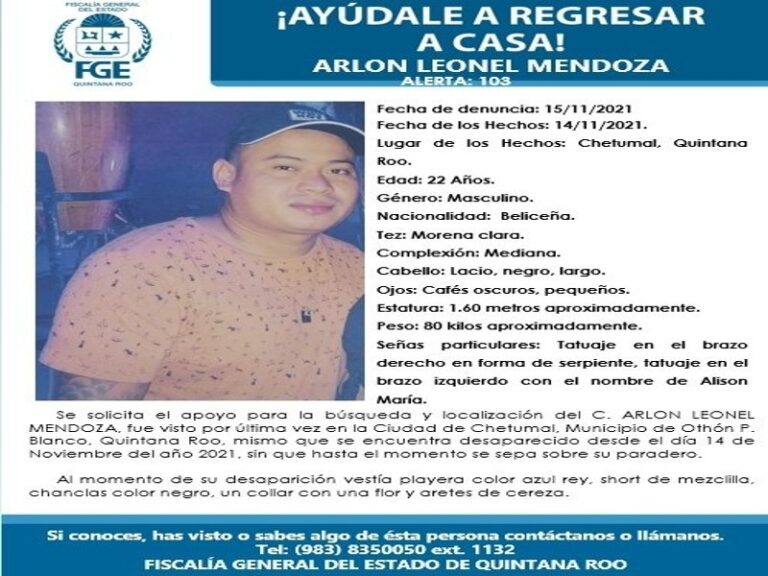 Emiten ficha de localización tras denuncia por secuestro de beliceño en Chetumal