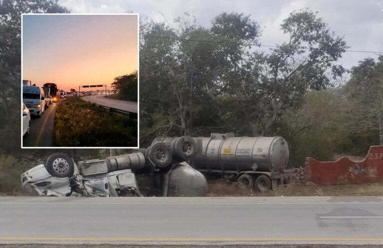 Volcadura de Tráiler paraliza por horas la carretera Mérida-Cancún